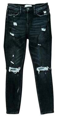 Vervet Mid-Rise Distressed Black Skinny Ankle Jeans 27X26